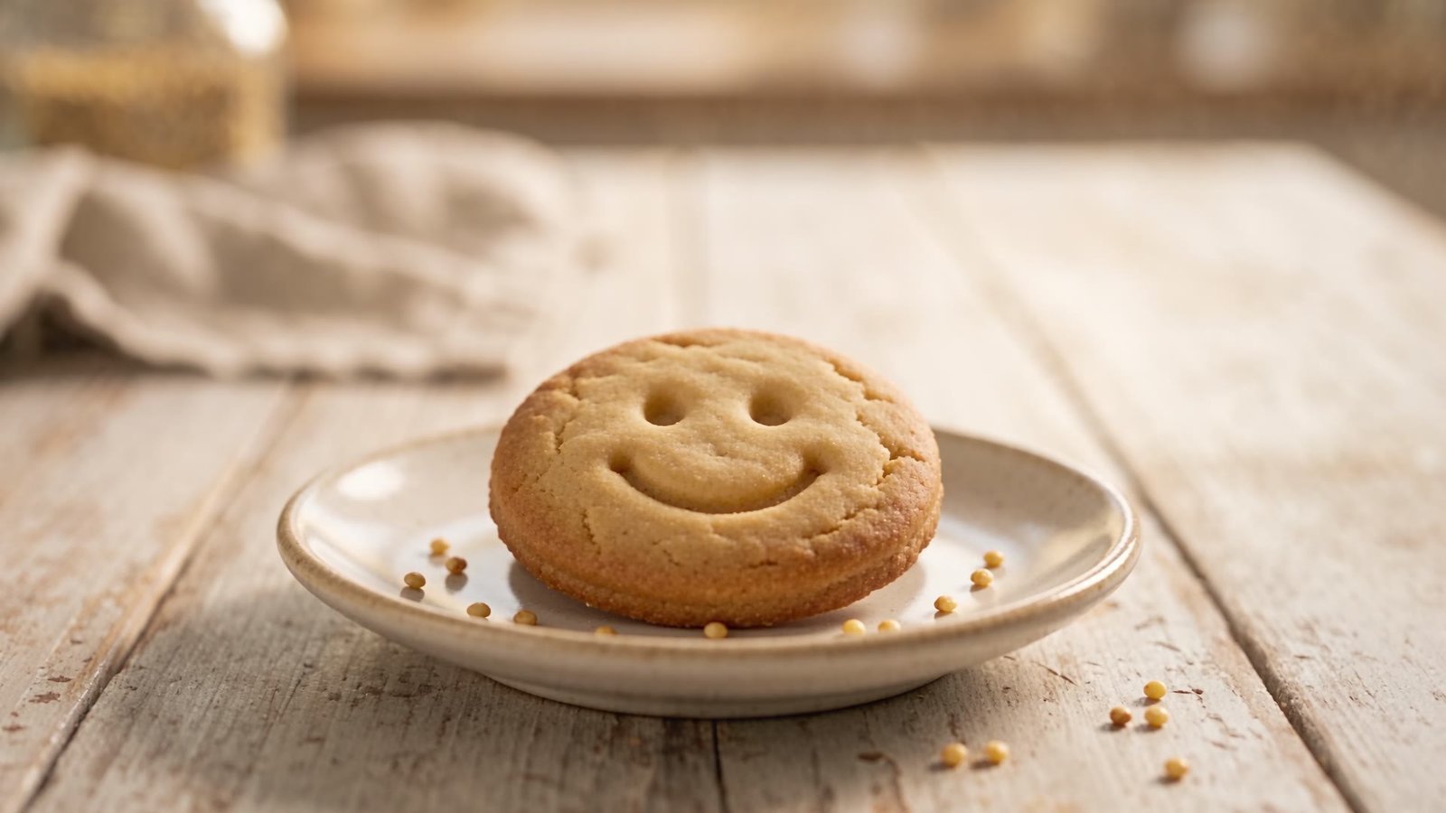 Smiling millet cookie from the GiggleGrain concept website.