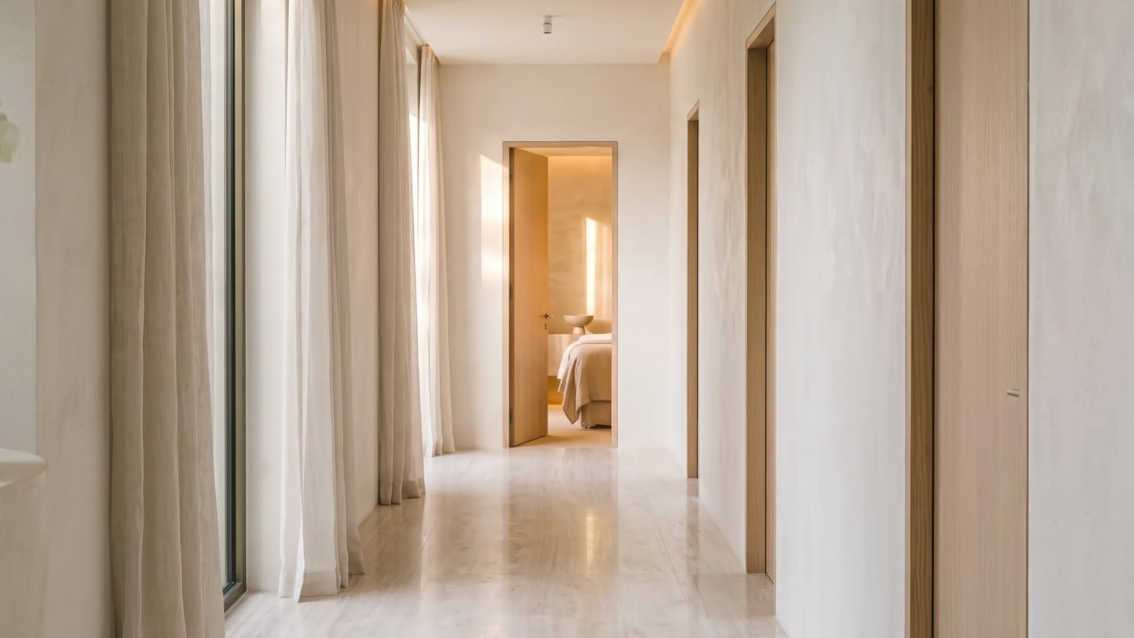 Sunlit clinic corridor from the Lumière concept website.